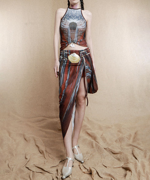 Striped Slit Drawstring Skirt