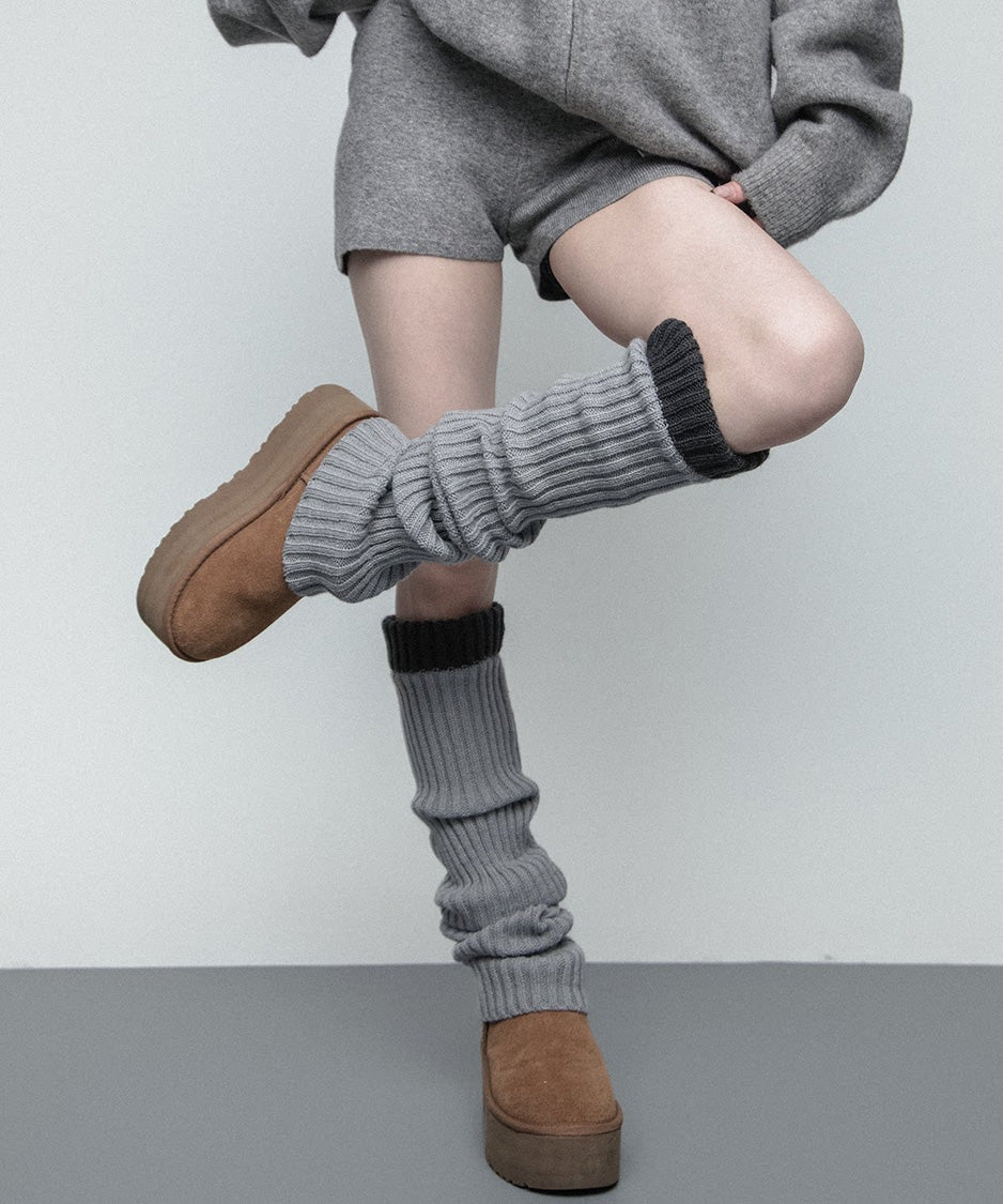 Contrast Cuff Ribbed Leg Warmers