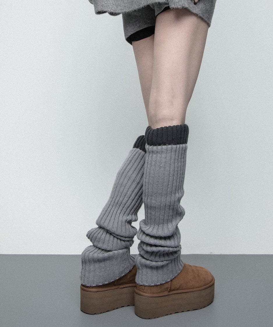 Contrast Cuff Ribbed Leg Warmers