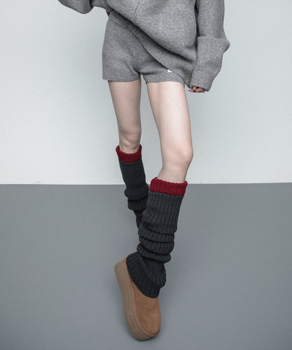 Contrast Cuff Ribbed Leg Warmers