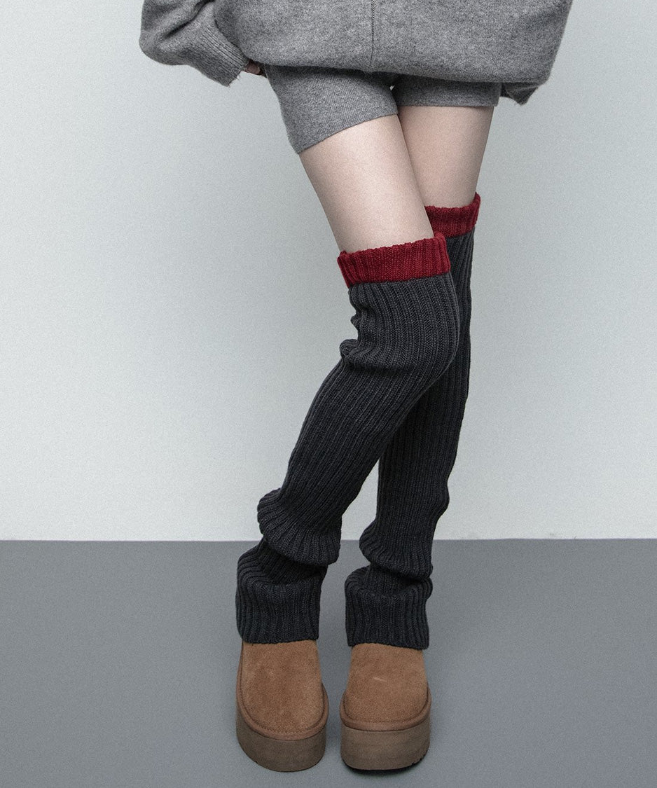 Contrast Cuff Ribbed Leg Warmers