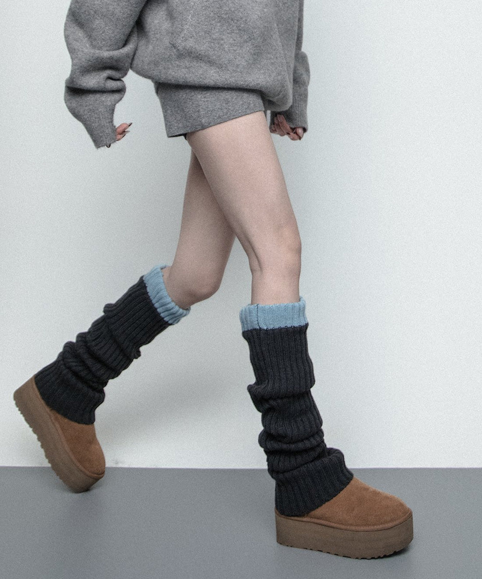 Contrast Cuff Ribbed Leg Warmers