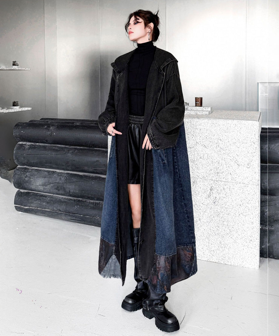 Patchwork Hooded Denim Coat
