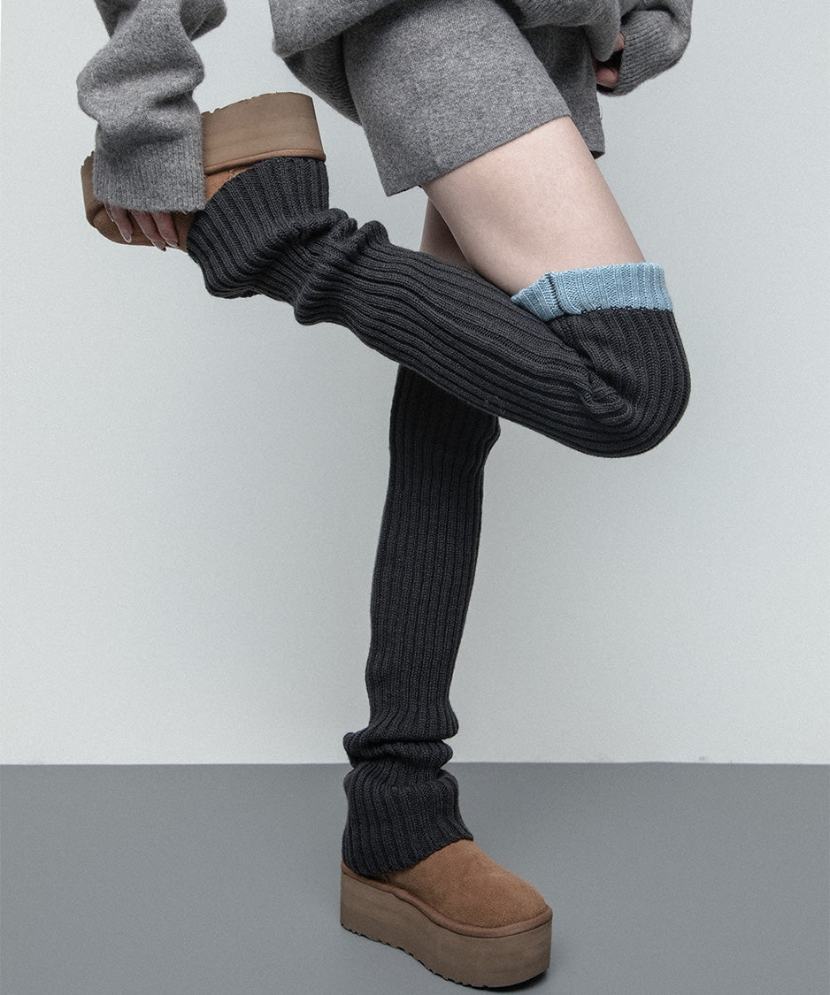 Contrast Cuff Ribbed Leg Warmers