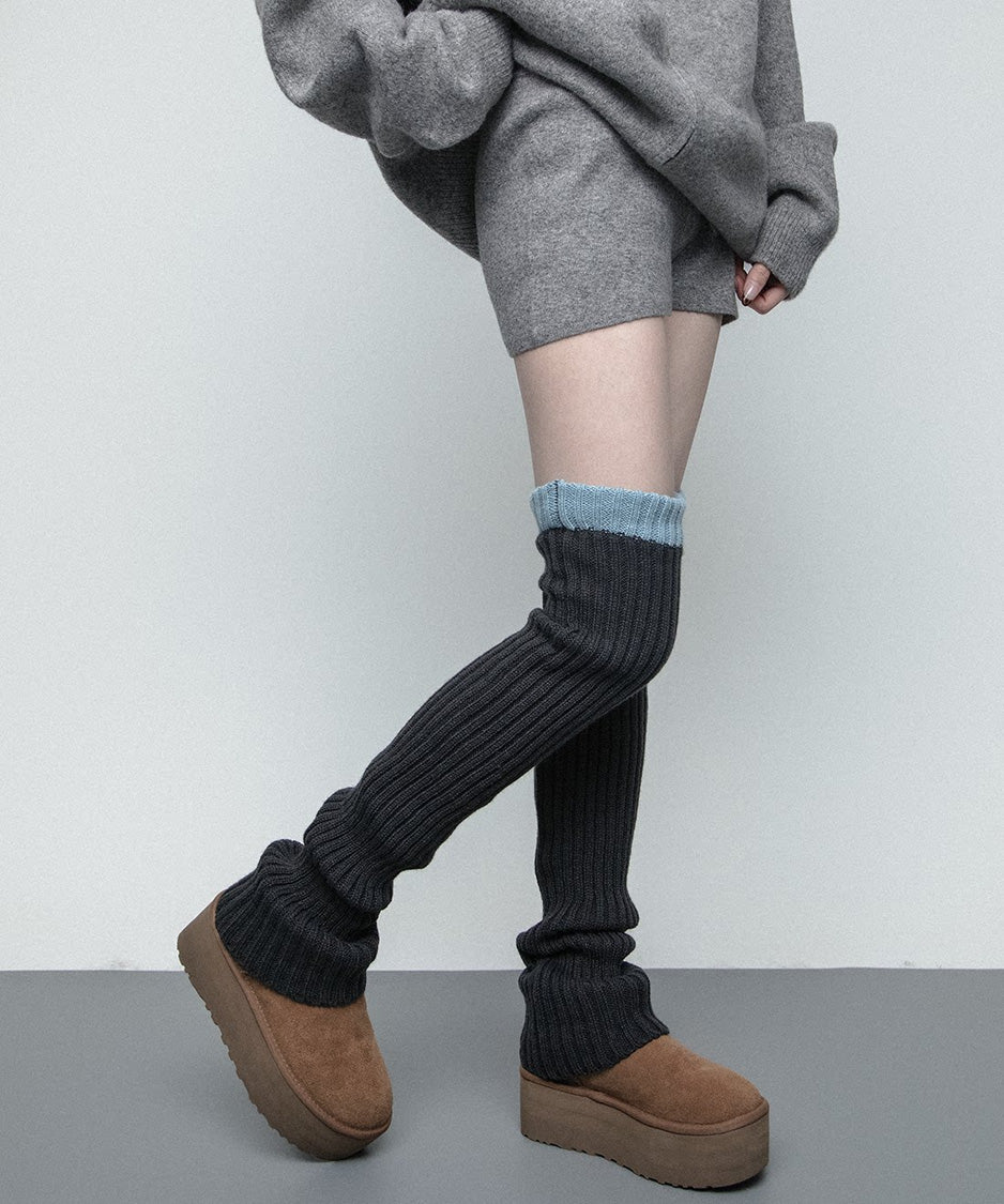 Contrast Cuff Ribbed Leg Warmers