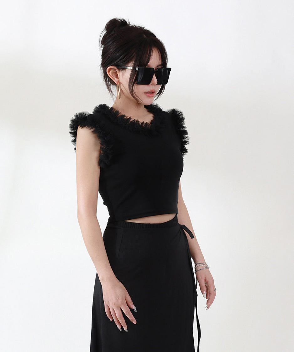 Tulle Frill Crop Top