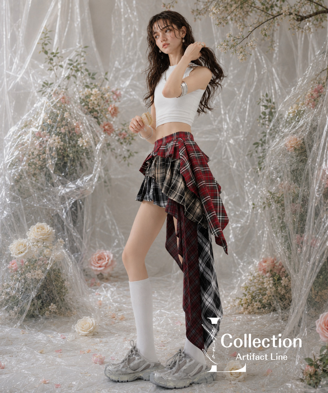 Layered Check Draped Skirt