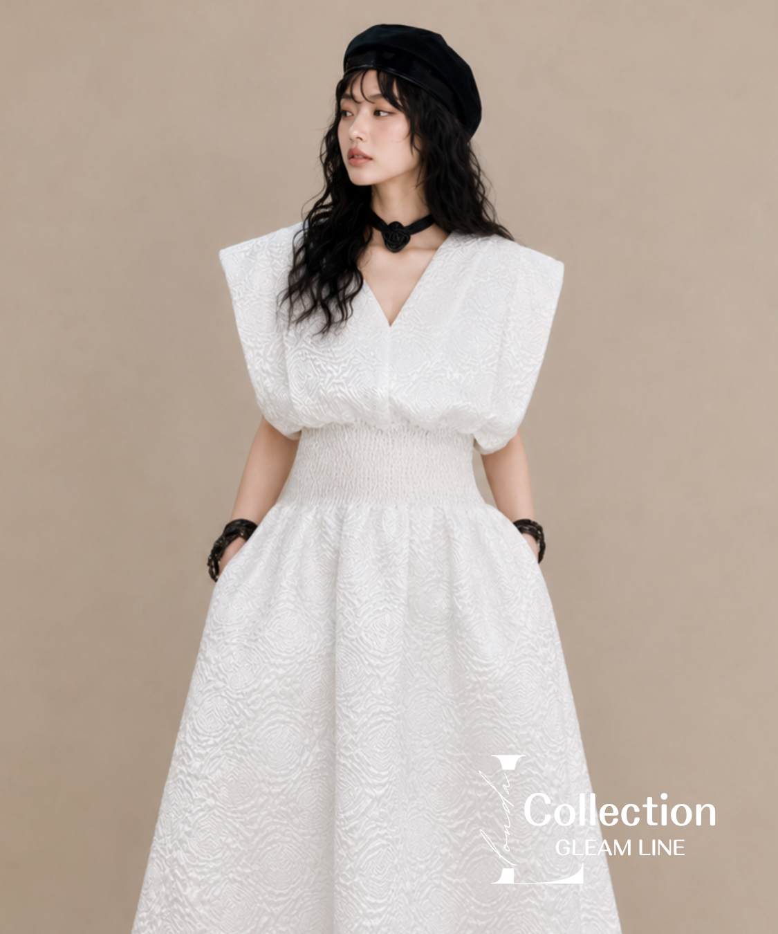 Double V-neck Ripple Dress