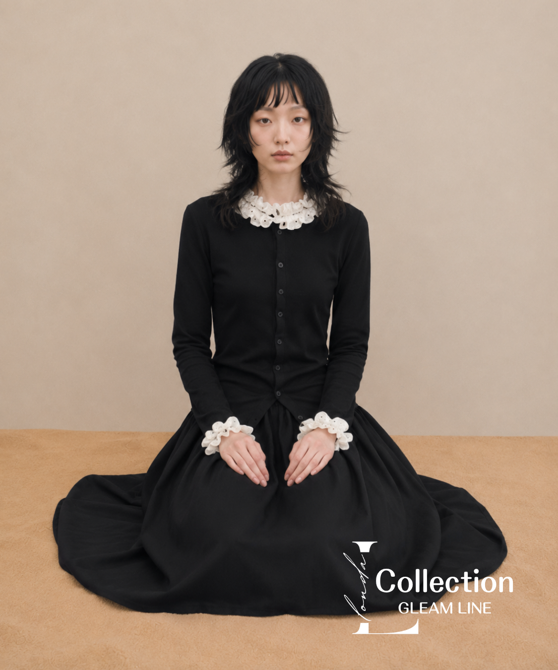 Frill Collar Ribbed Knit Top