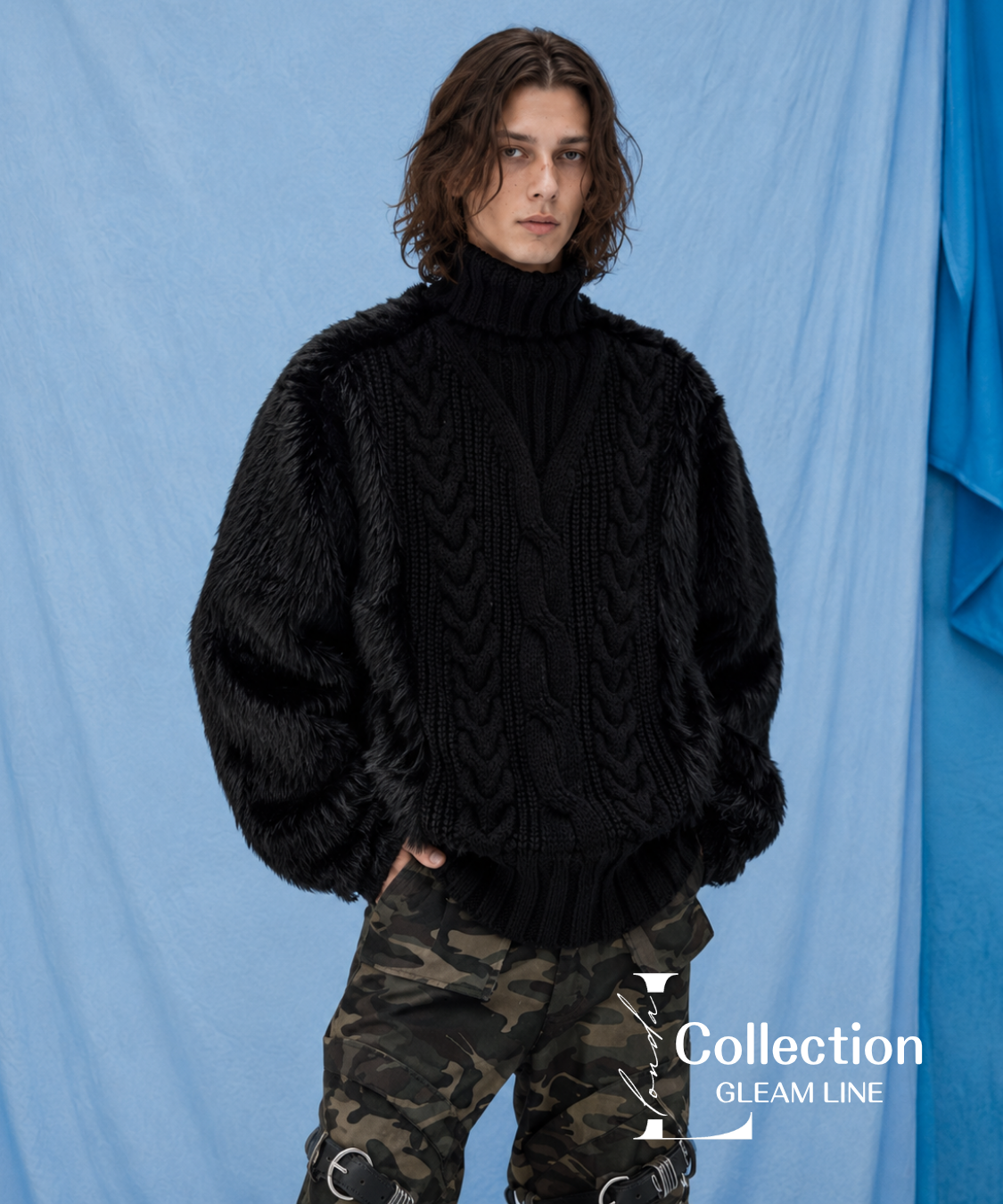 Fur Sleeve Cable Knit Top