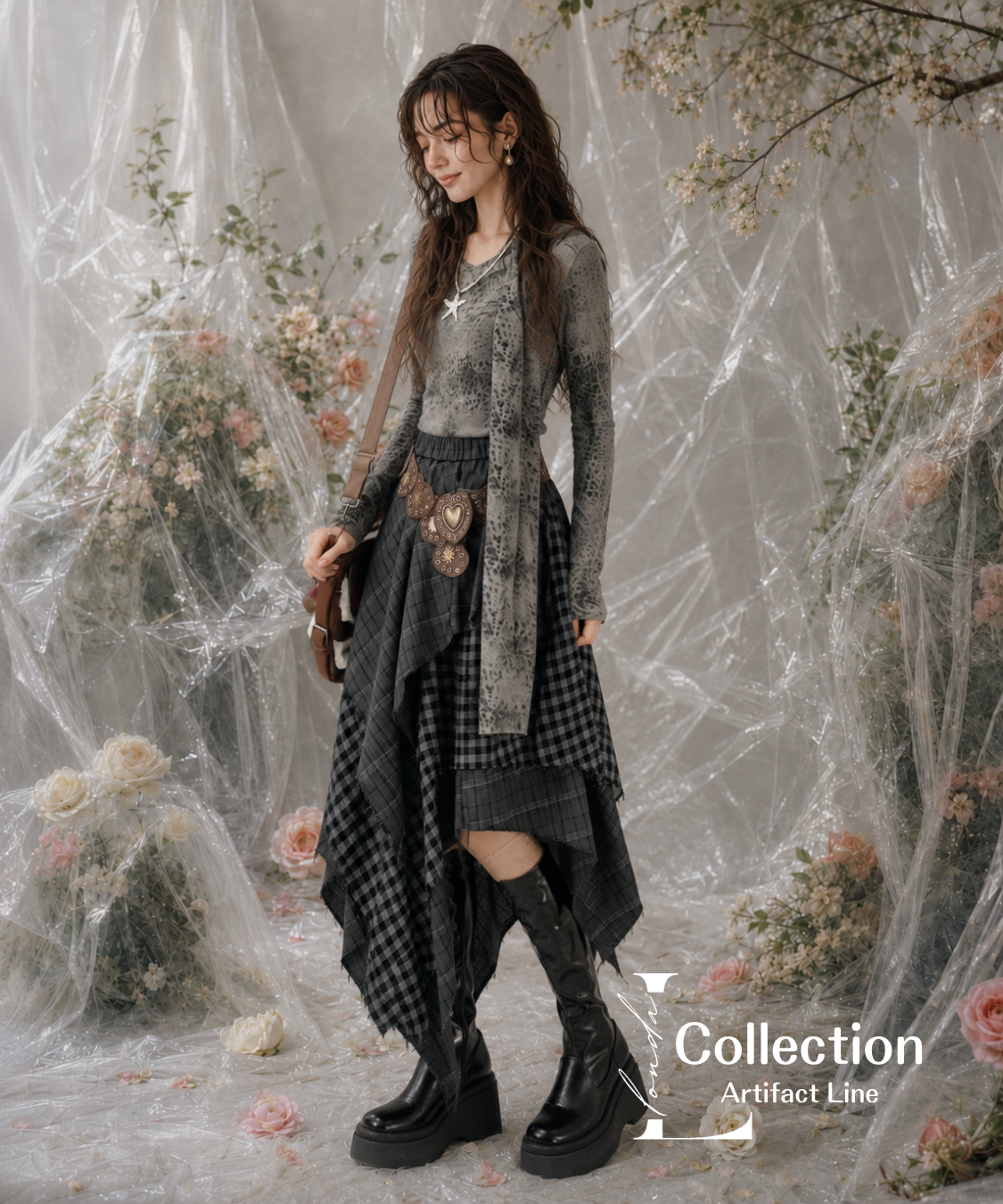 Layered Checkered Drape Skirt