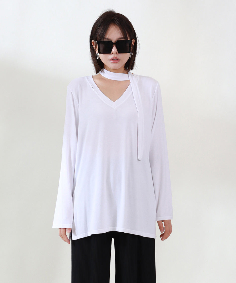 Diagonal Tie Neck Top
