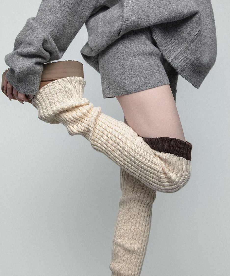 Contrast Cuff Ribbed Leg Warmers