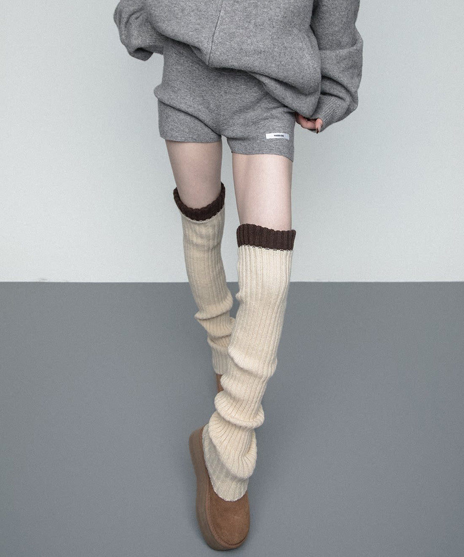 Contrast Cuff Ribbed Leg Warmers