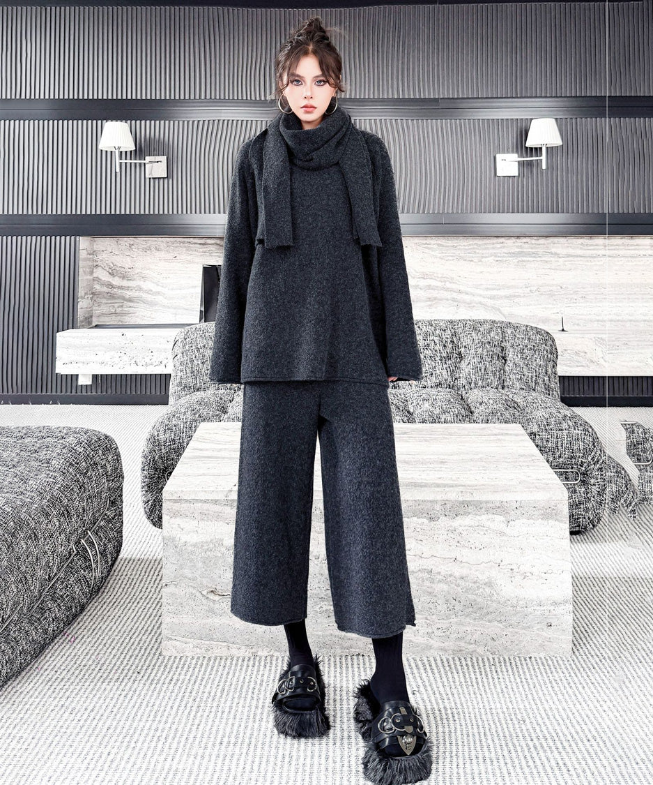 Draped Scarf Culotte Set Gray 正面