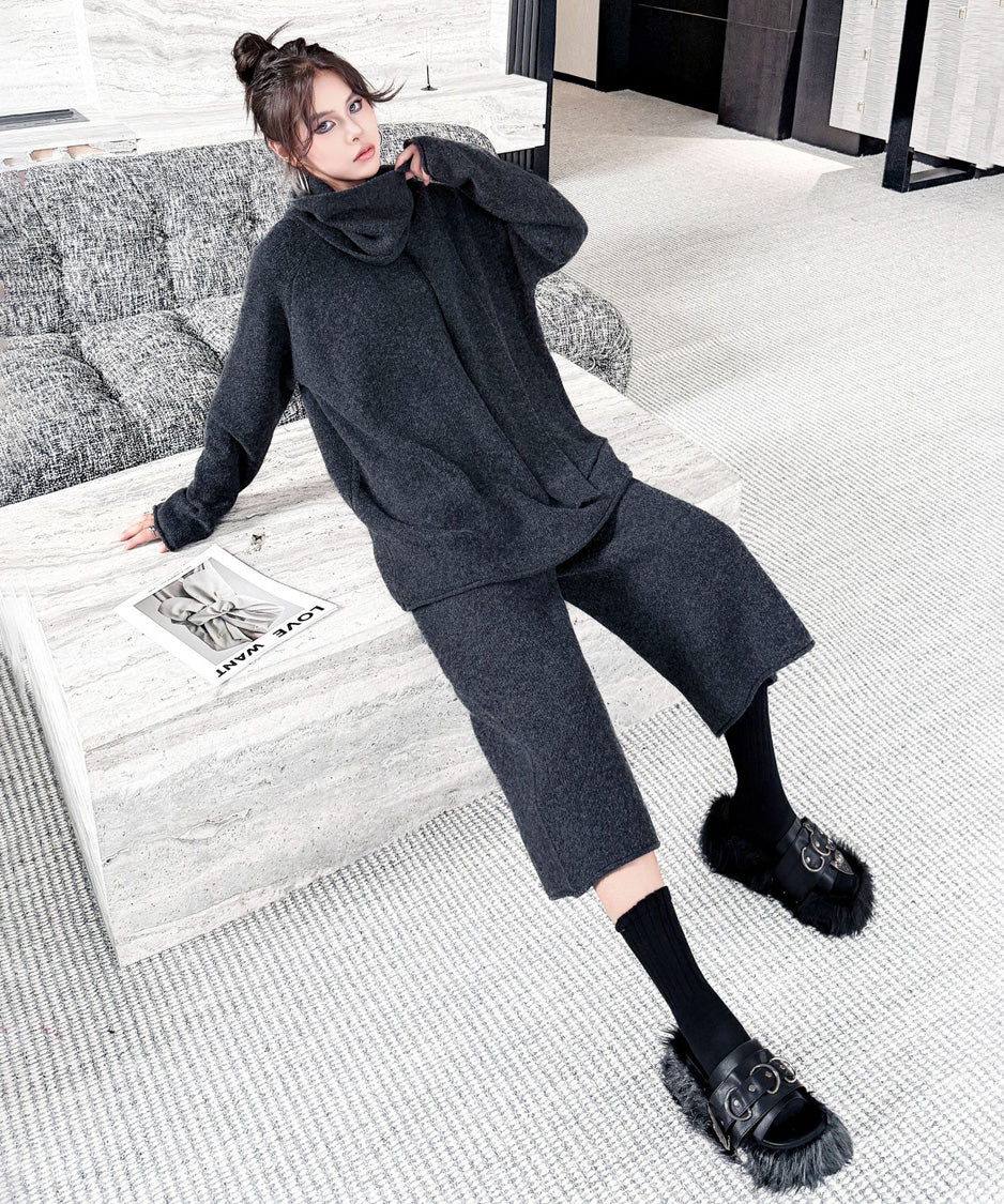 Draped Scarf Culotte Set Gray アップ