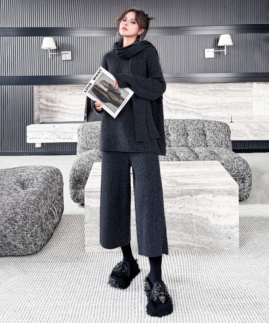Draped Scarf Culotte Set Gray 正面