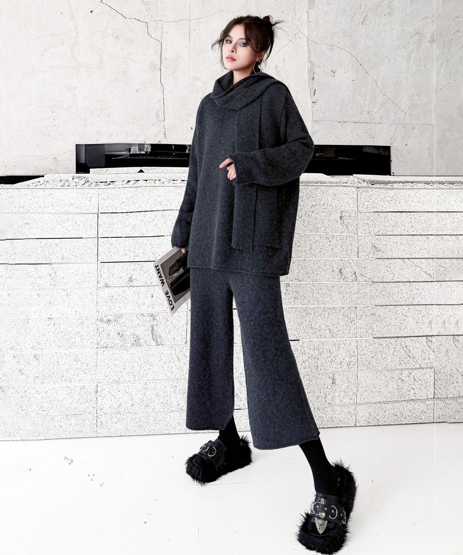 Draped Scarf Culotte Set Gray 側面
