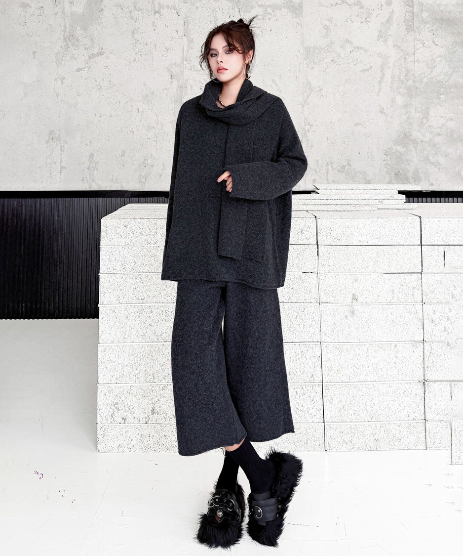 Draped Scarf Culotte Set Gray 側面