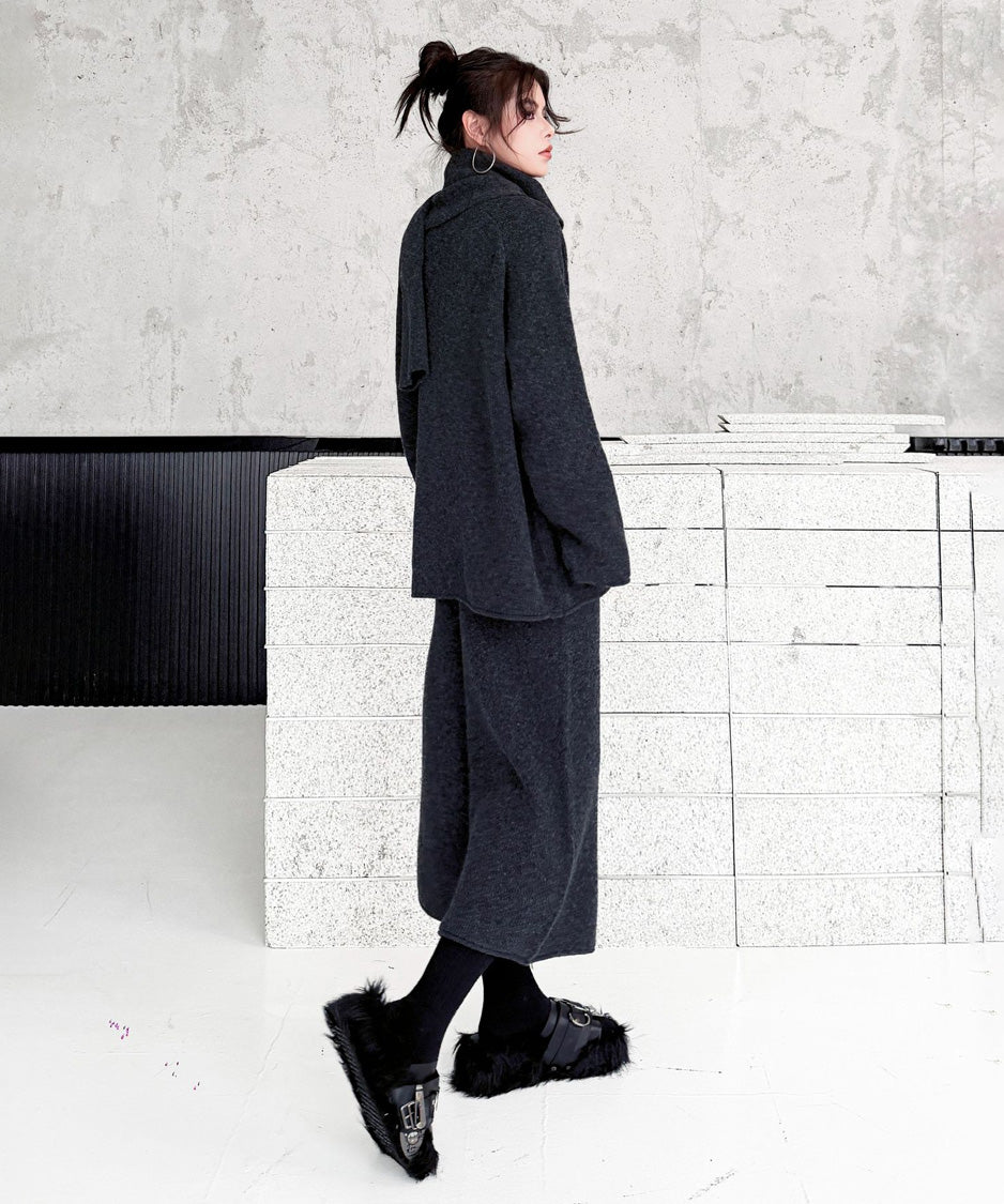 Draped Scarf Culotte Set Gray 背面