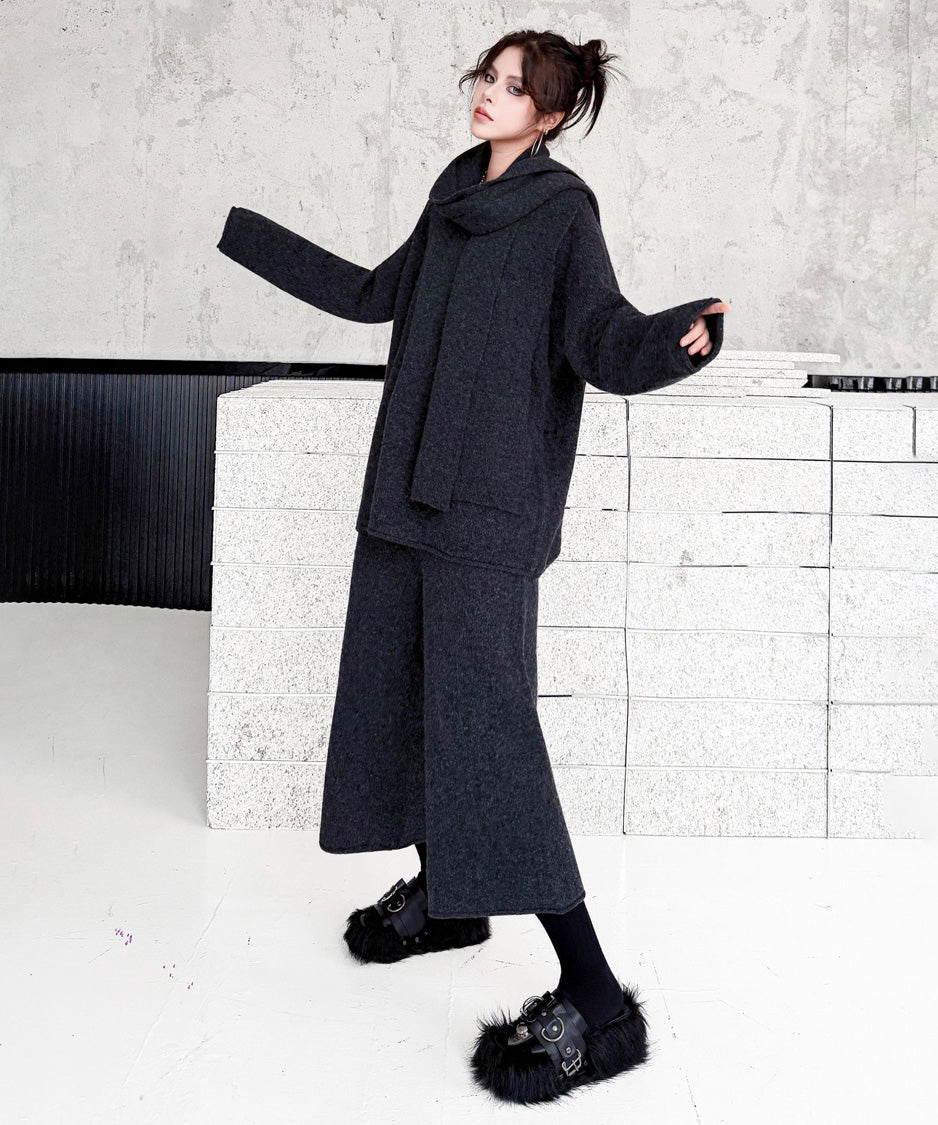 Draped Scarf Culotte Set Gray 側面