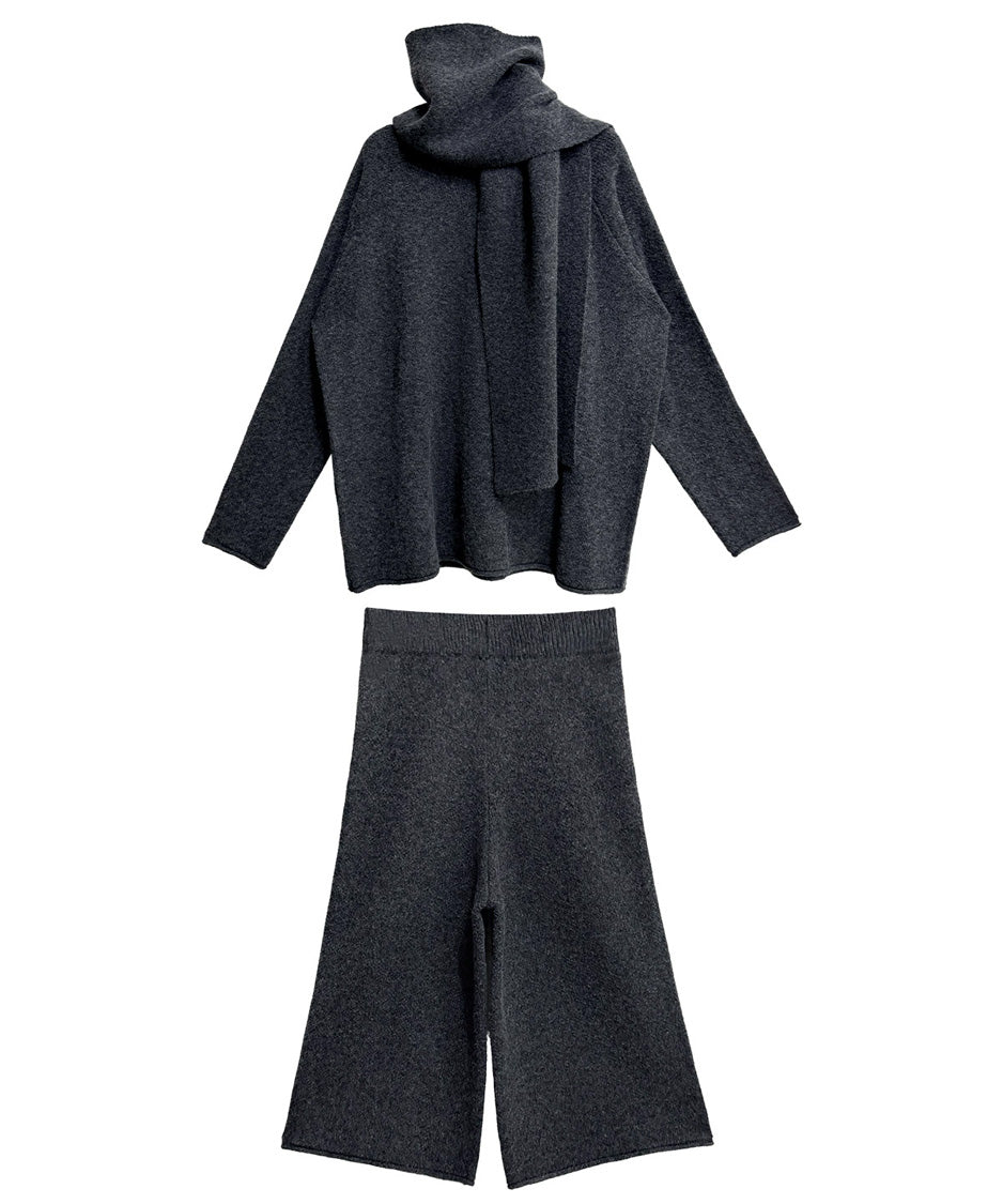 Draped Scarf Culotte Set Gray 平置き
