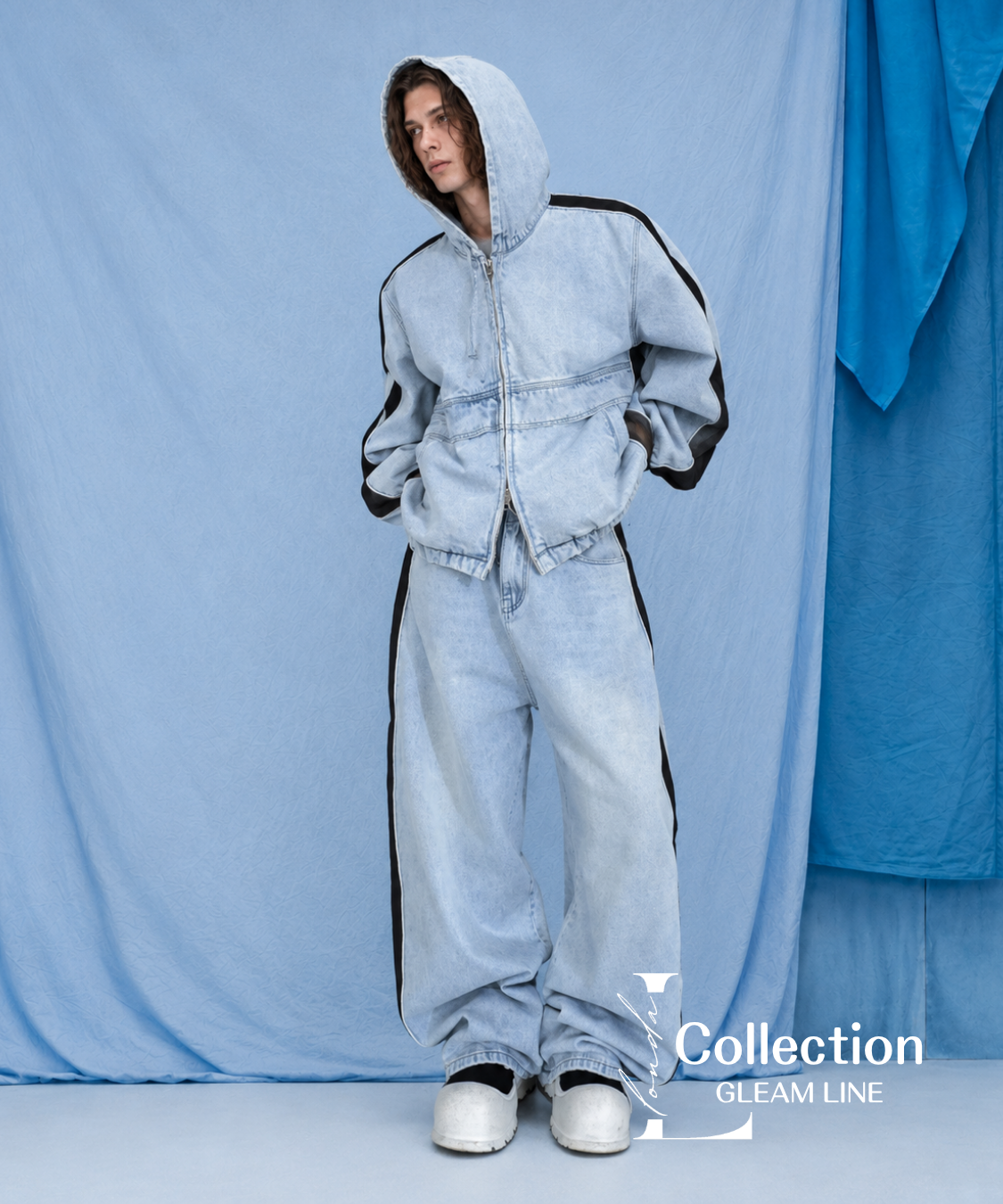 Denim Hoodie＆Wide Pants Co-ord