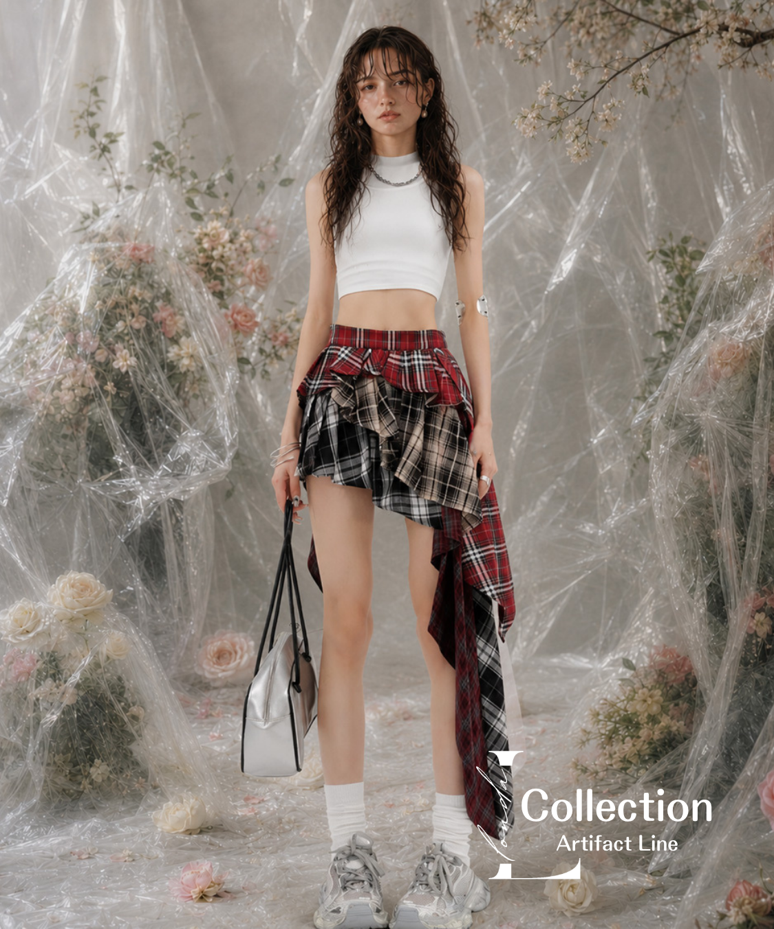 Layered Check Draped Skirt