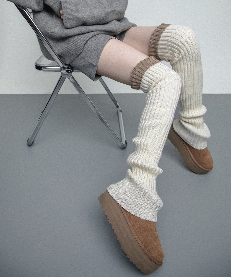 Contrast Cuff Ribbed Leg Warmers