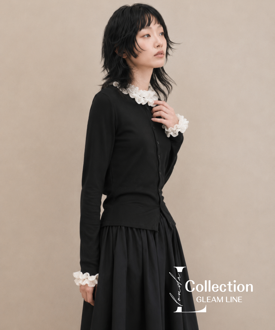 Frill Collar Ribbed Knit Top