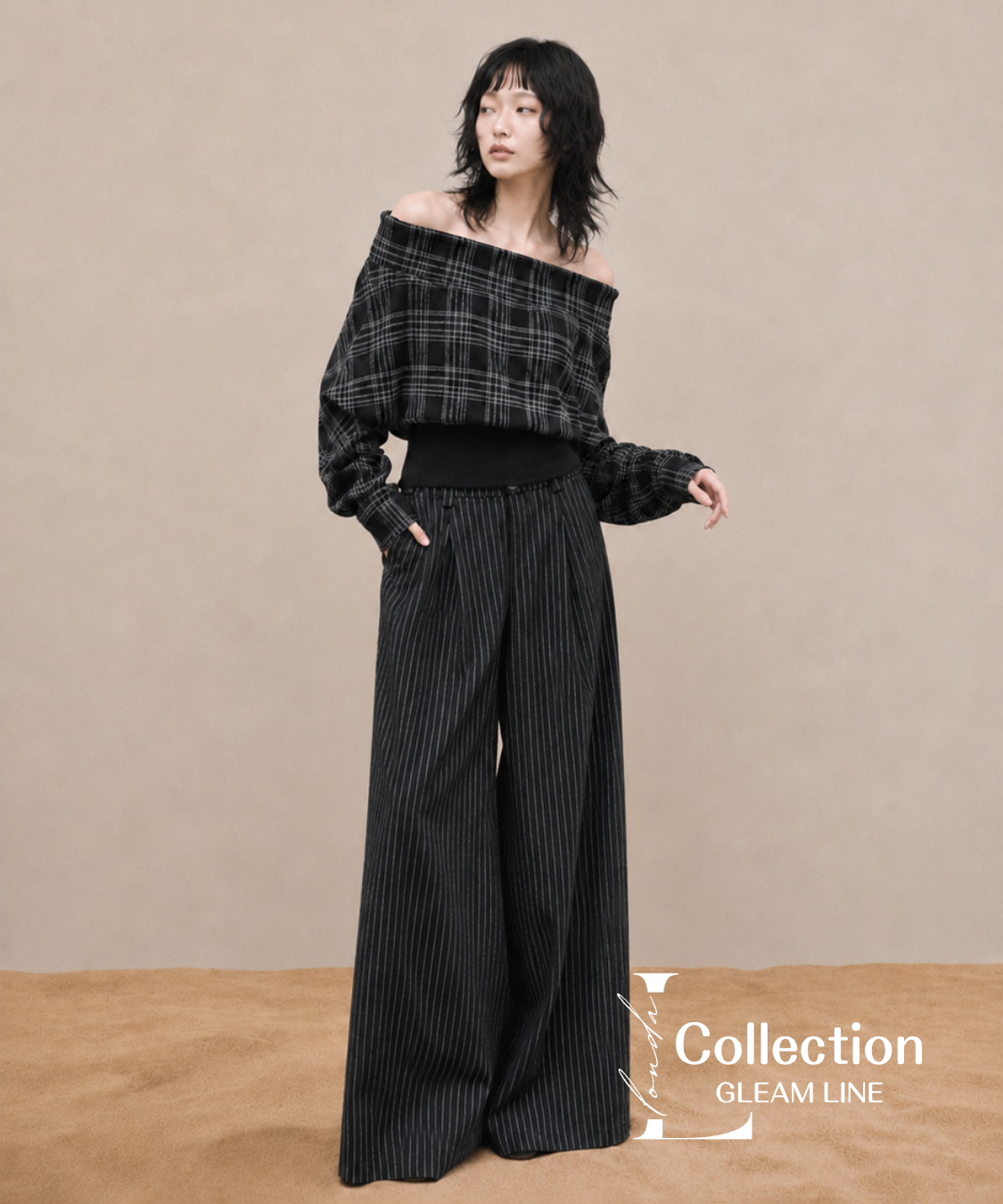 Plaid Off Shoulder Wide Pants Series