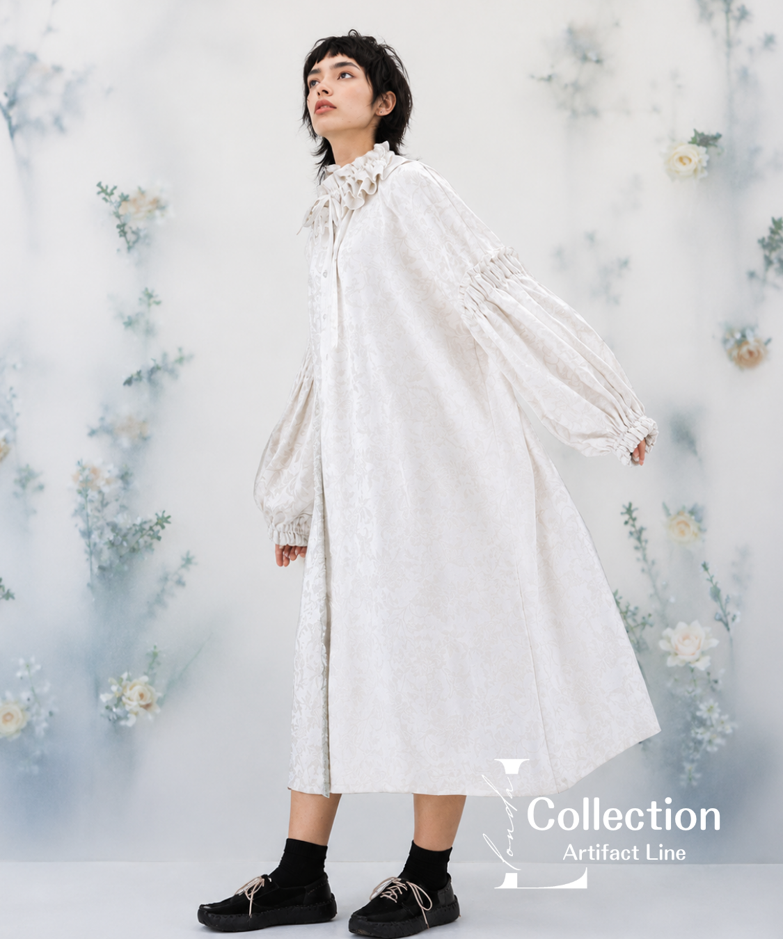 Frill Collar Jacquard Dress