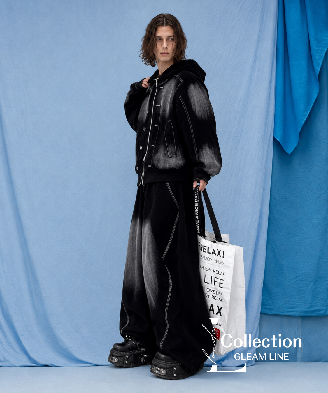 Gradient Panel Hoodie＆Wide Pants Co-ord