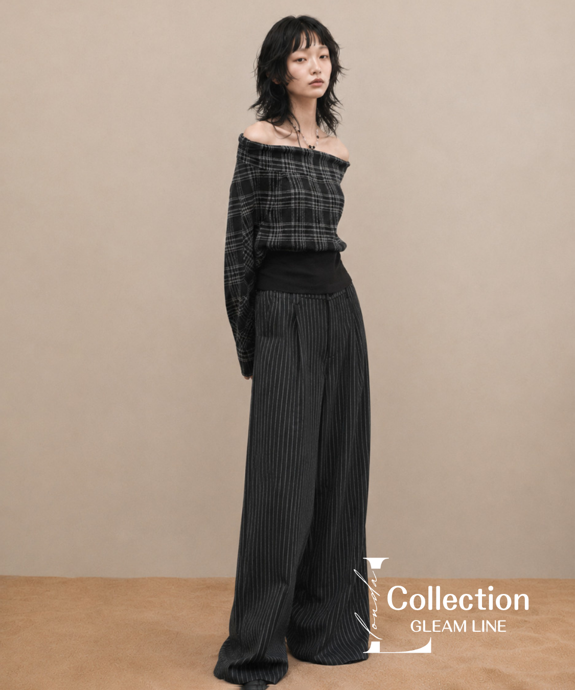 Plaid Off Shoulder Wide Pants Series