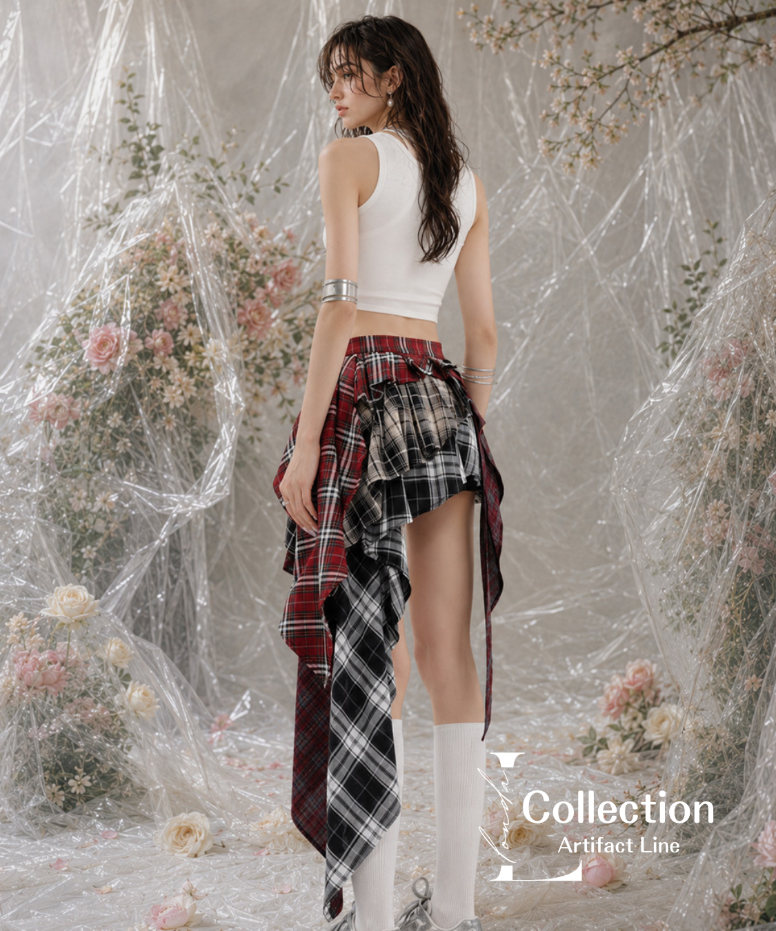 Layered Check Draped Skirt
