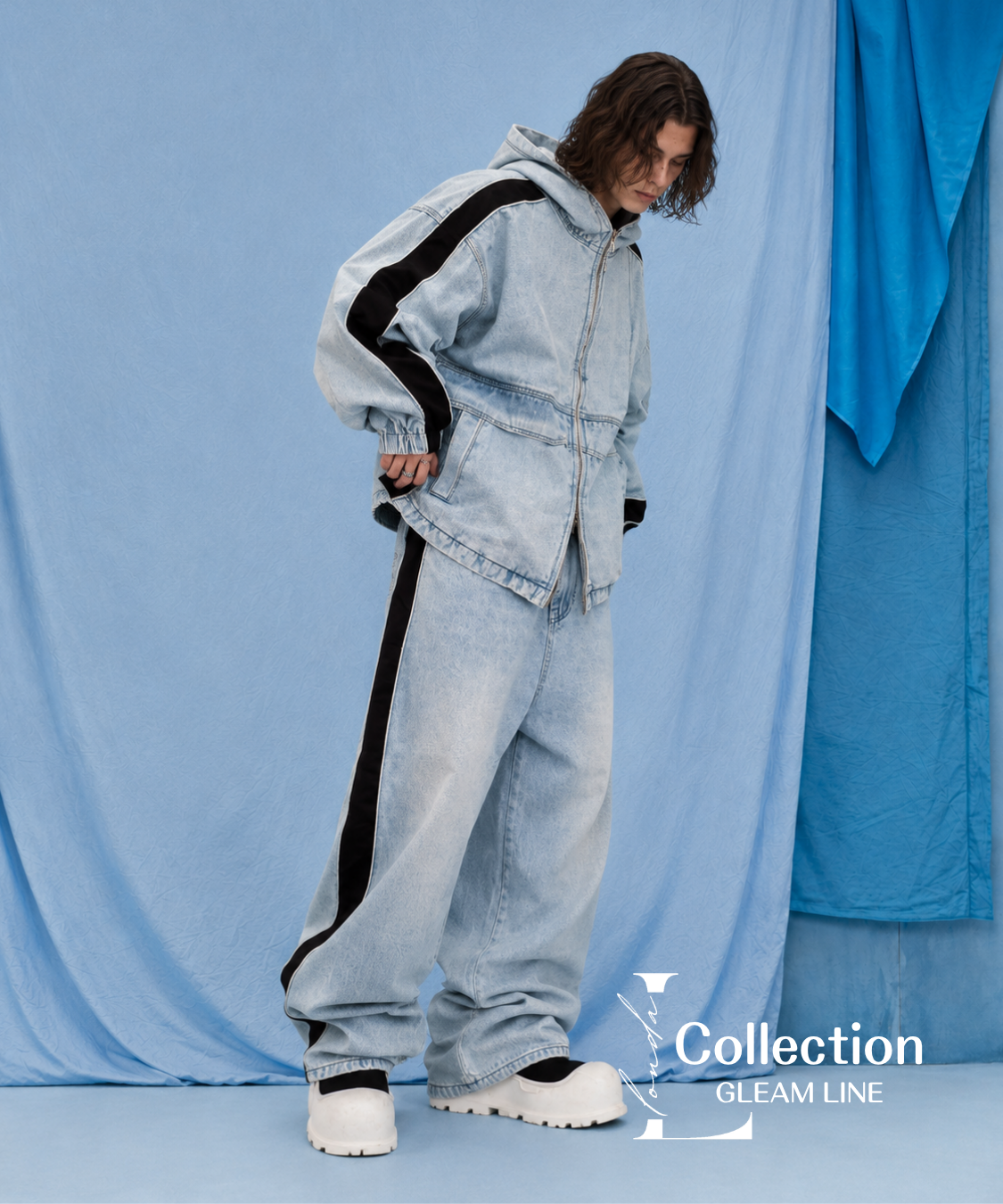 Denim Hoodie＆Wide Pants Co-ord
