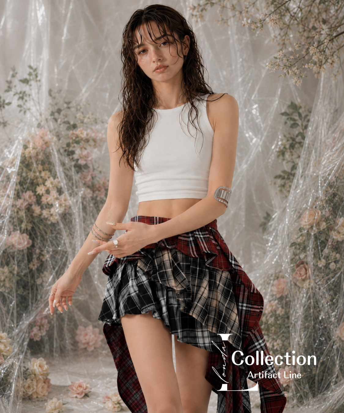 Layered Check Draped Skirt