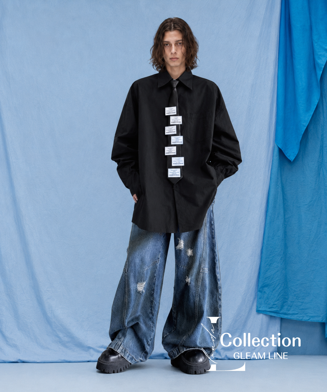 Oversized Label Tie Shirt