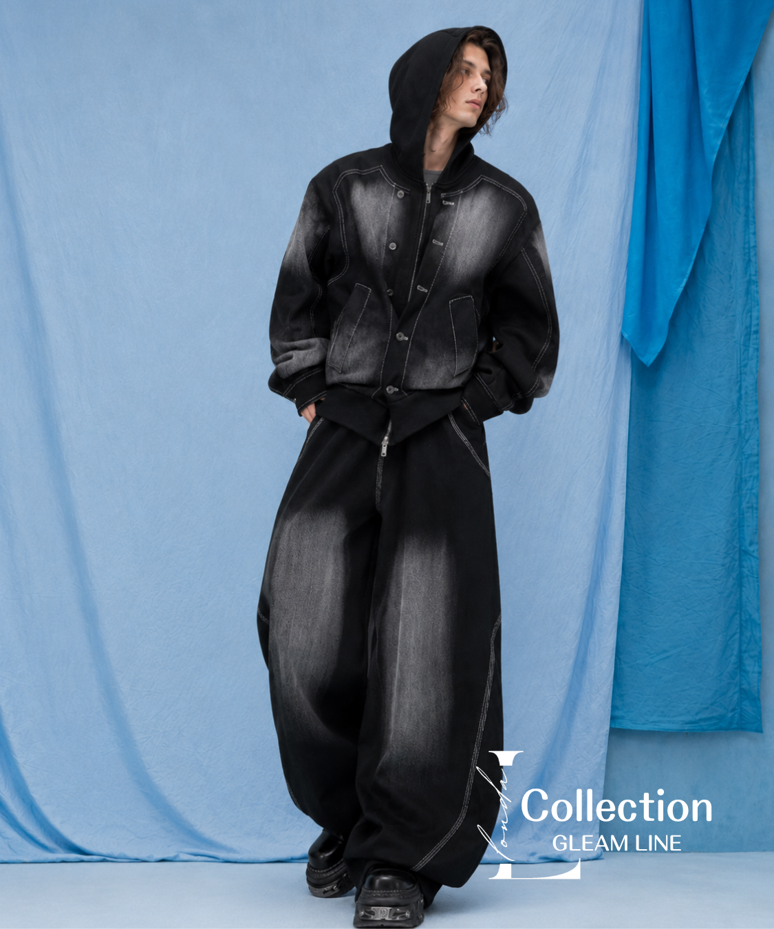 Gradient Panel Hoodie＆Wide Pants Co-ord