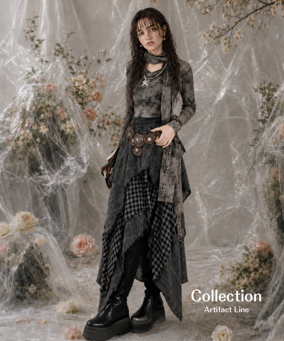 Layered Checkered Drape Skirt
