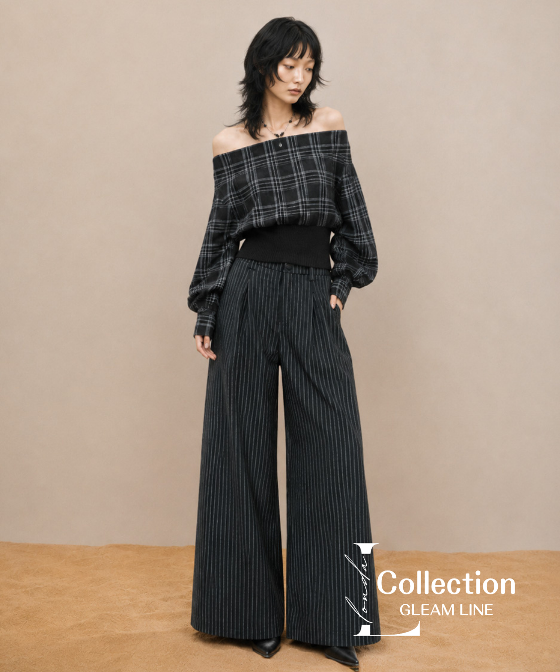 Plaid Off Shoulder Wide Pants Series