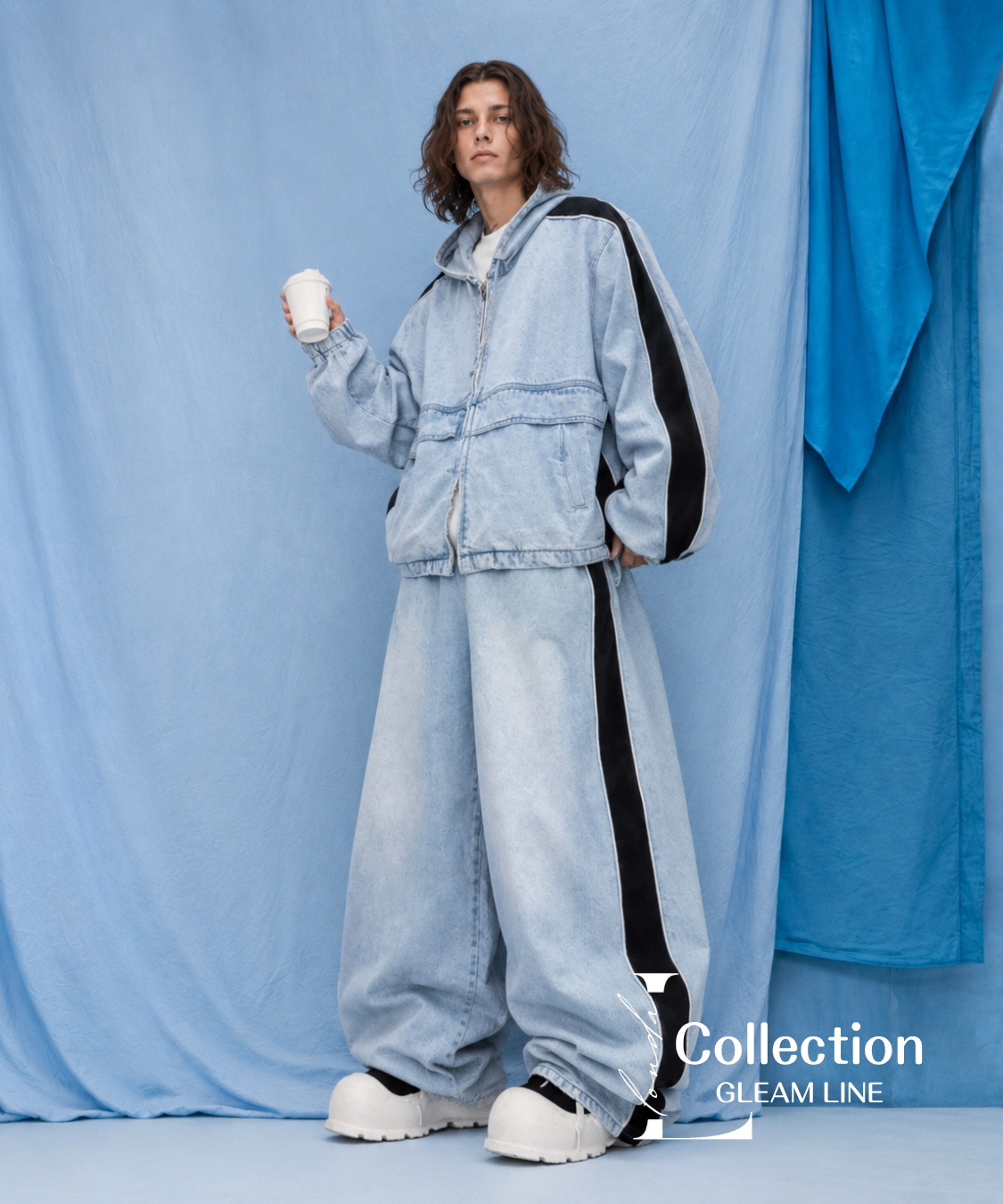Denim Hoodie＆Wide Pants Co-ord