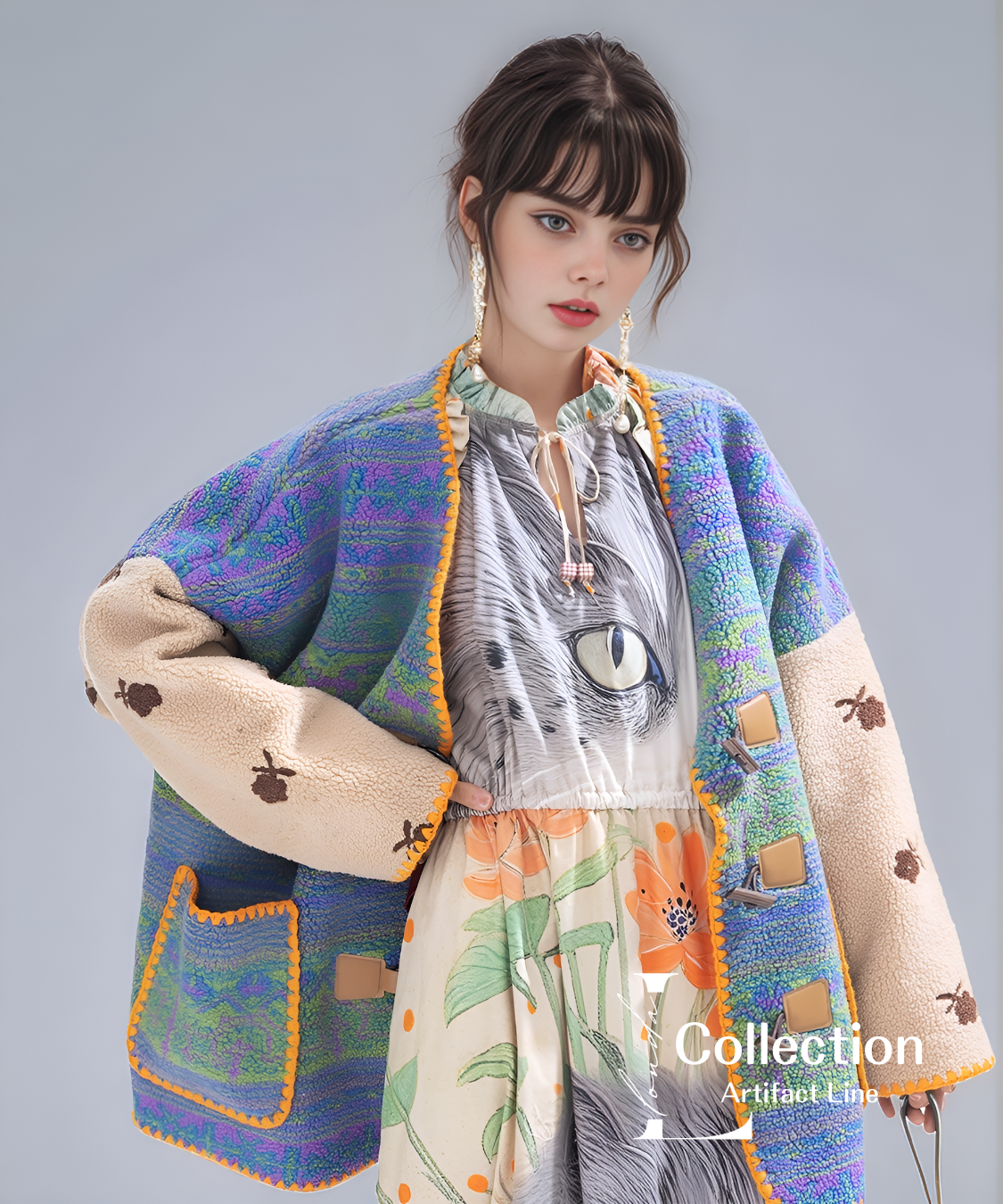 Patterned Knit Toggle Coat