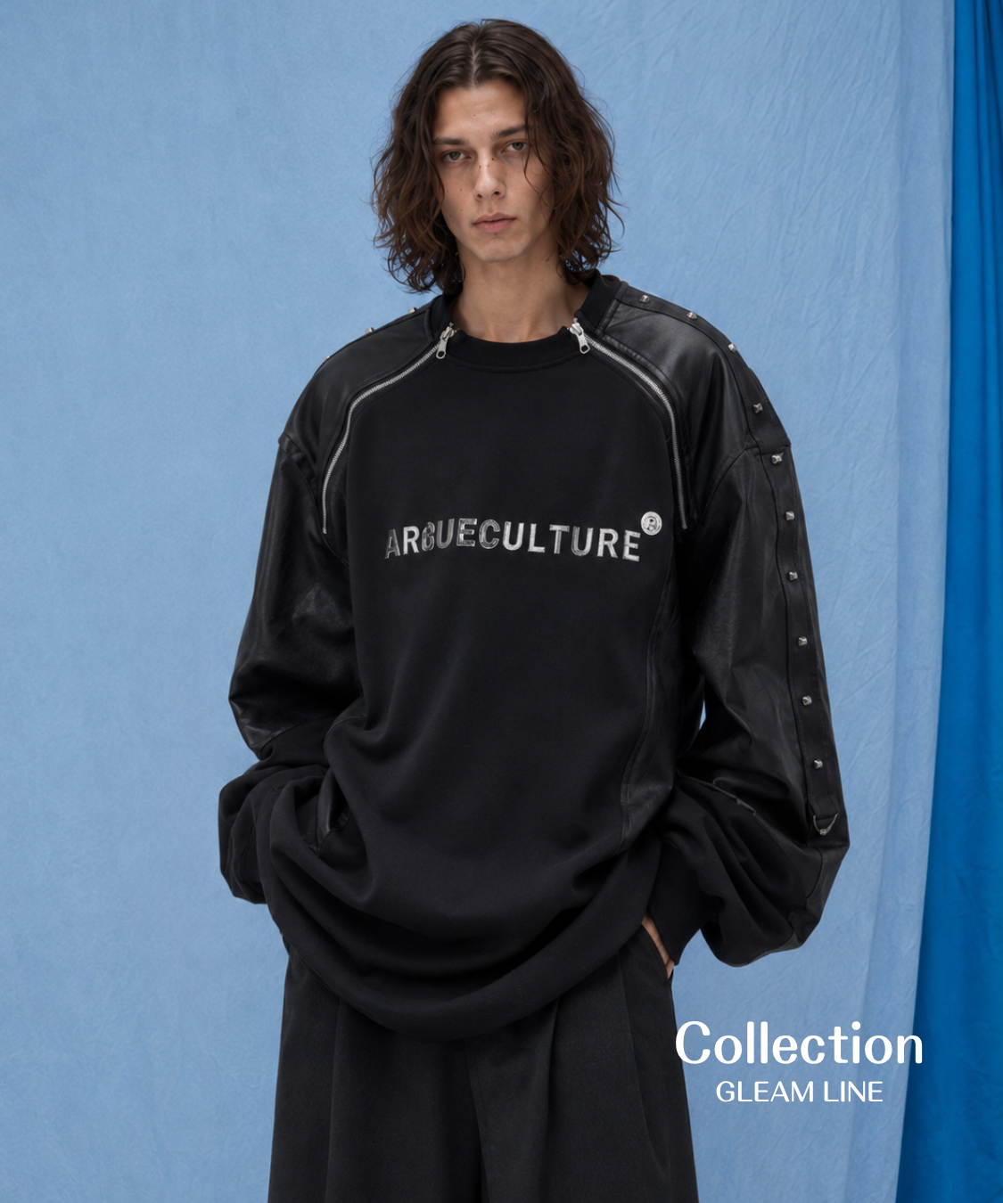 Contrast Sleeve Zip Detail Oversized Top