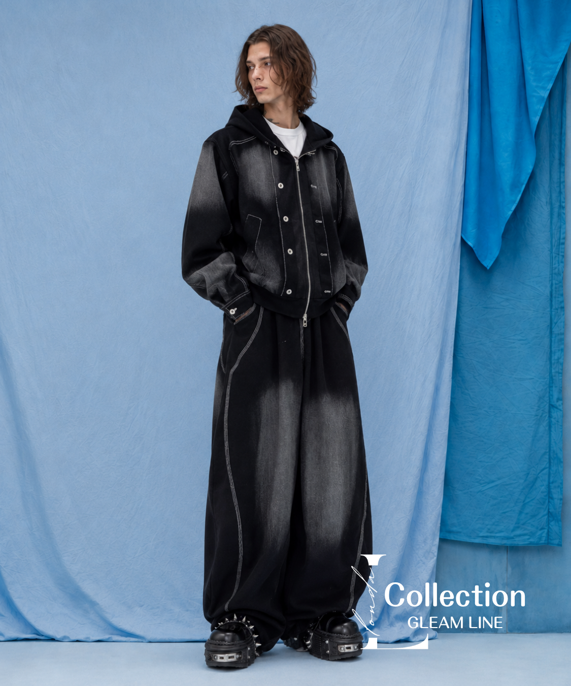Gradient Panel Hoodie＆Wide Pants Co-ord