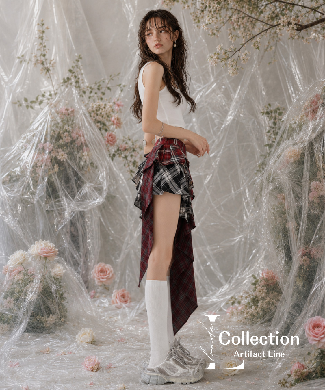Layered Check Draped Skirt