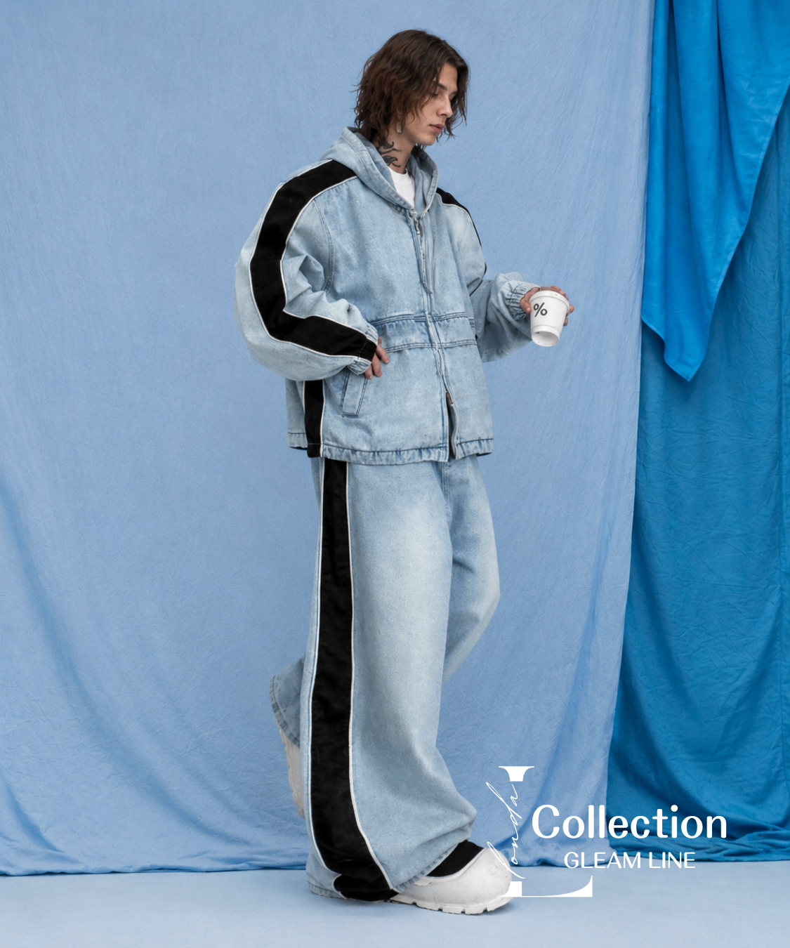 Denim Hoodie＆Wide Pants Co-ord