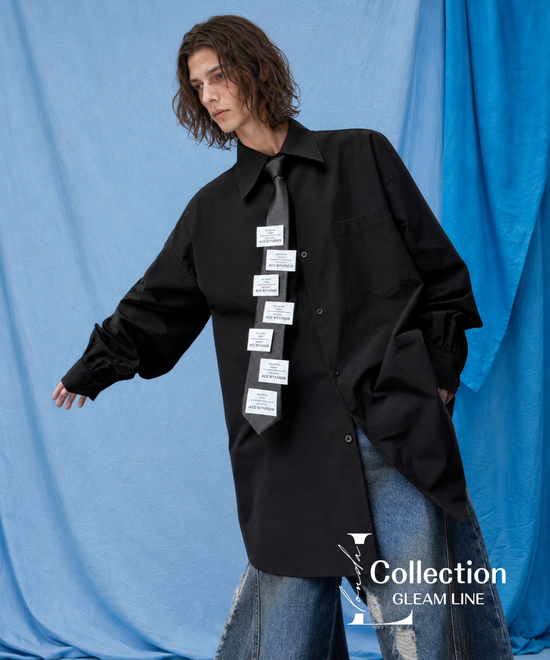 Oversized Label Tie Shirt