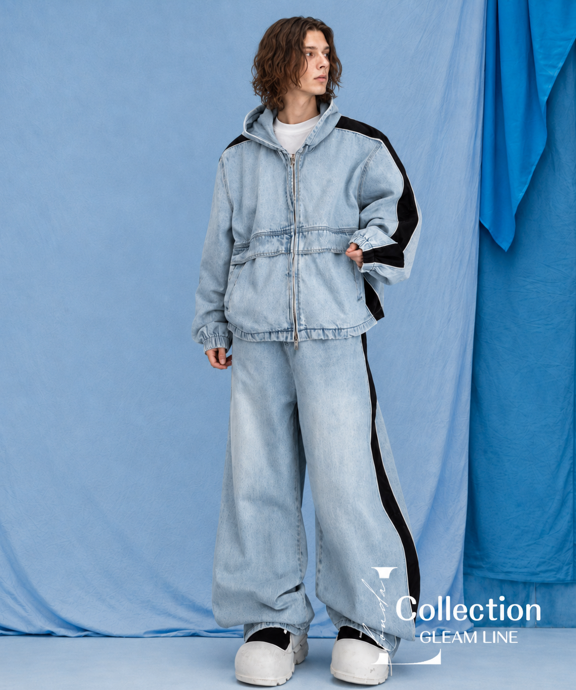 Denim Hoodie＆Wide Pants Co-ord