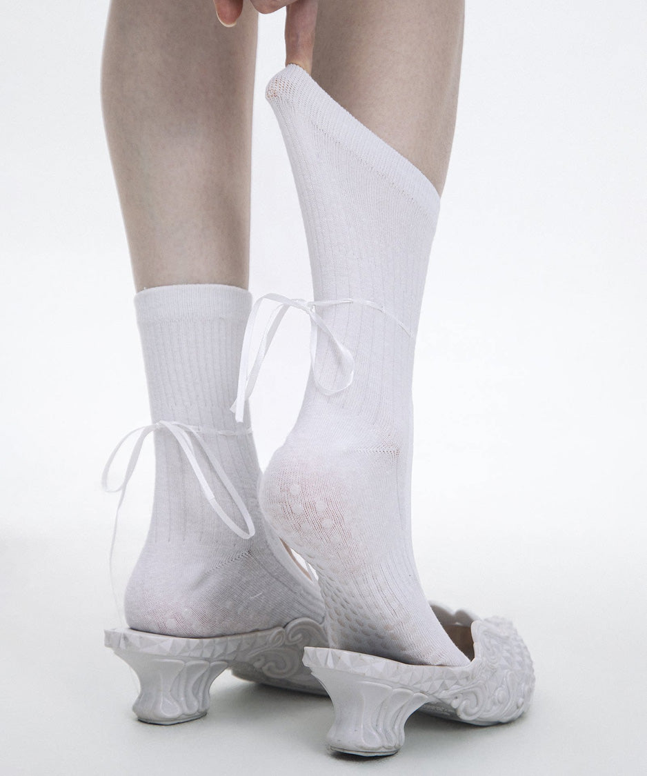 Ribbon Cutout Ballet Socks